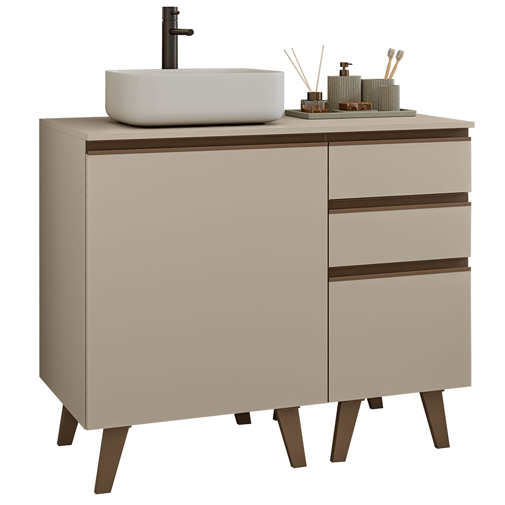 Gabinete para Banheiro 100cm 1 Porta 3 Gavetas Crema Nice Madesa 04
