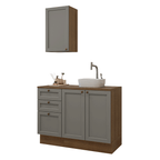 Conjunto Gabinete para Banheiro 110cm 3 Gavetas 3 Portas Rustic/Cinza Vik Madesa 01