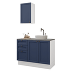 Conjunto Gabinete para Banheiro 110cm 3 Gavetas 3 Portas Branco/Azul Vik Madesa 01