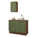 Conjunto Gabinete para Banheiro 110cm 3 Gavetas 3 Portas Rustic/Verde Vik Madesa 01