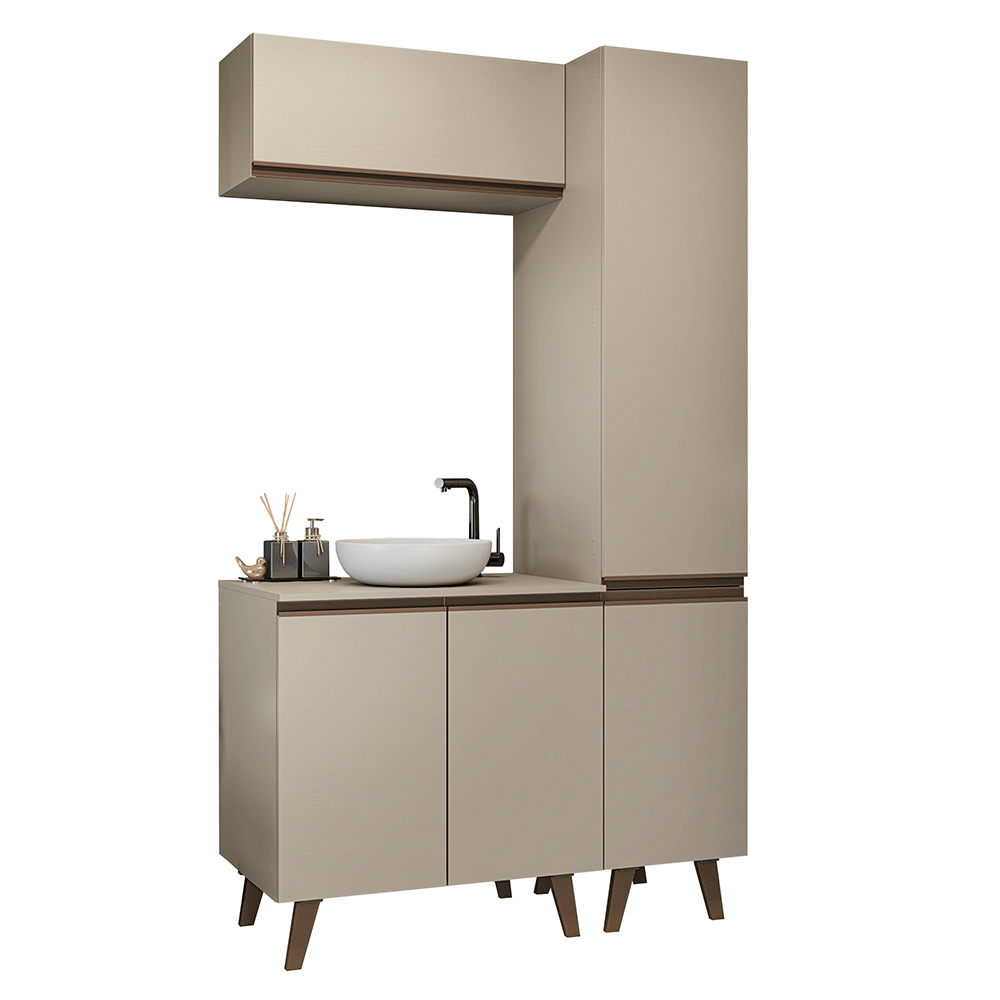 Conjunto Gabinete para Banheiro 120cm 5 Portas Crema Nice Madesa 03