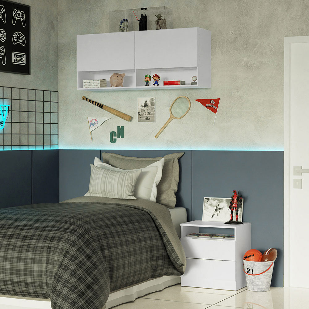 Armário Aéreo para Quarto com Nicho e Prateleira 120cm Branco Madesa