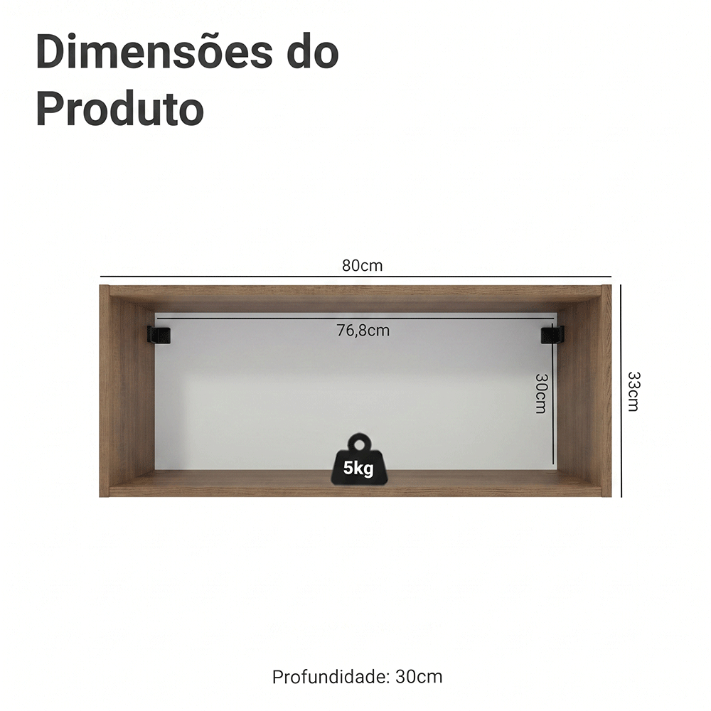 Armário Aéreo para Quarto 80 cm Nicho Aberto Rustic Neo Madesa