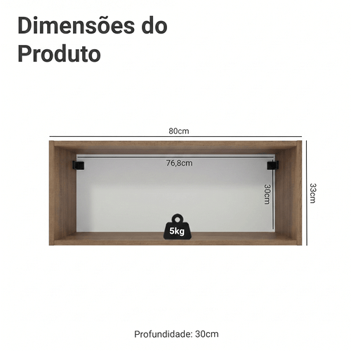Armário Aéreo para Quarto 80 cm Nicho Aberto Rustic Neo Madesa