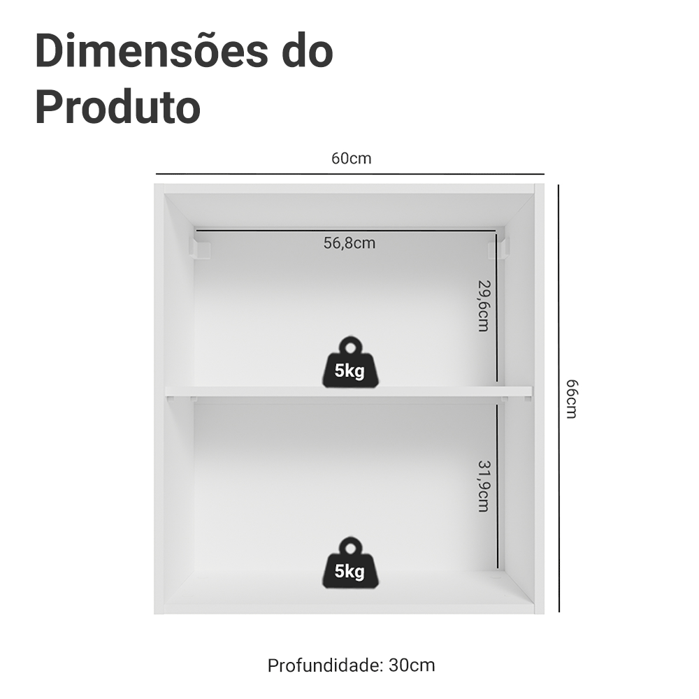 Armário Aéreo para Quarto 60 cm 2 Nichos Abertos Branco Neo Madesa