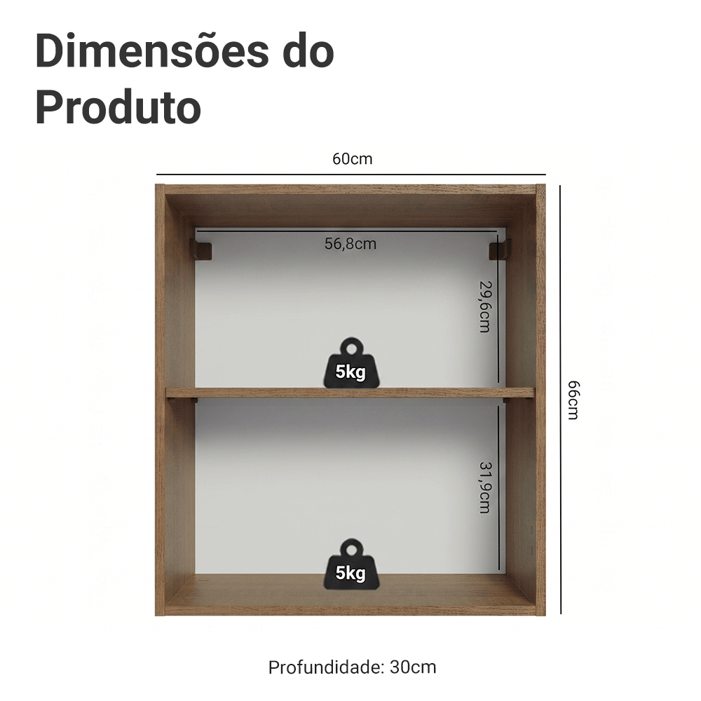 Armário Aéreo para Quarto 60 cm 2 Nichos Abertos Rustic Neo Madesa