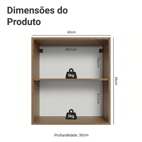 Armário Aéreo para Quarto 60 cm 2 Nichos Abertos Rustic Neo Madesa