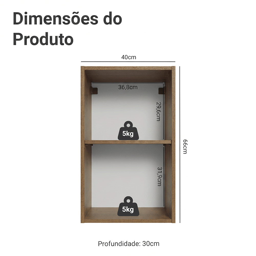 Armário Aéreo para Quarto 40 cm 2 Nichos Abertos Rustic Neo Madesa