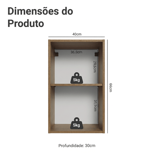 Armário Aéreo para Quarto 40 cm 2 Nichos Abertos Rustic Neo Madesa