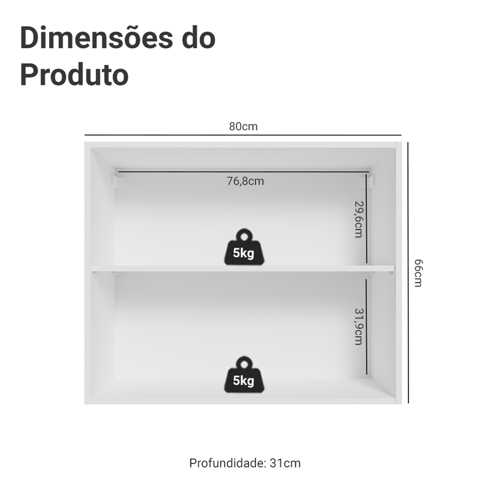 Armário Aéreo para Quarto 80 cm 2 Portas Branco Neo Madesa