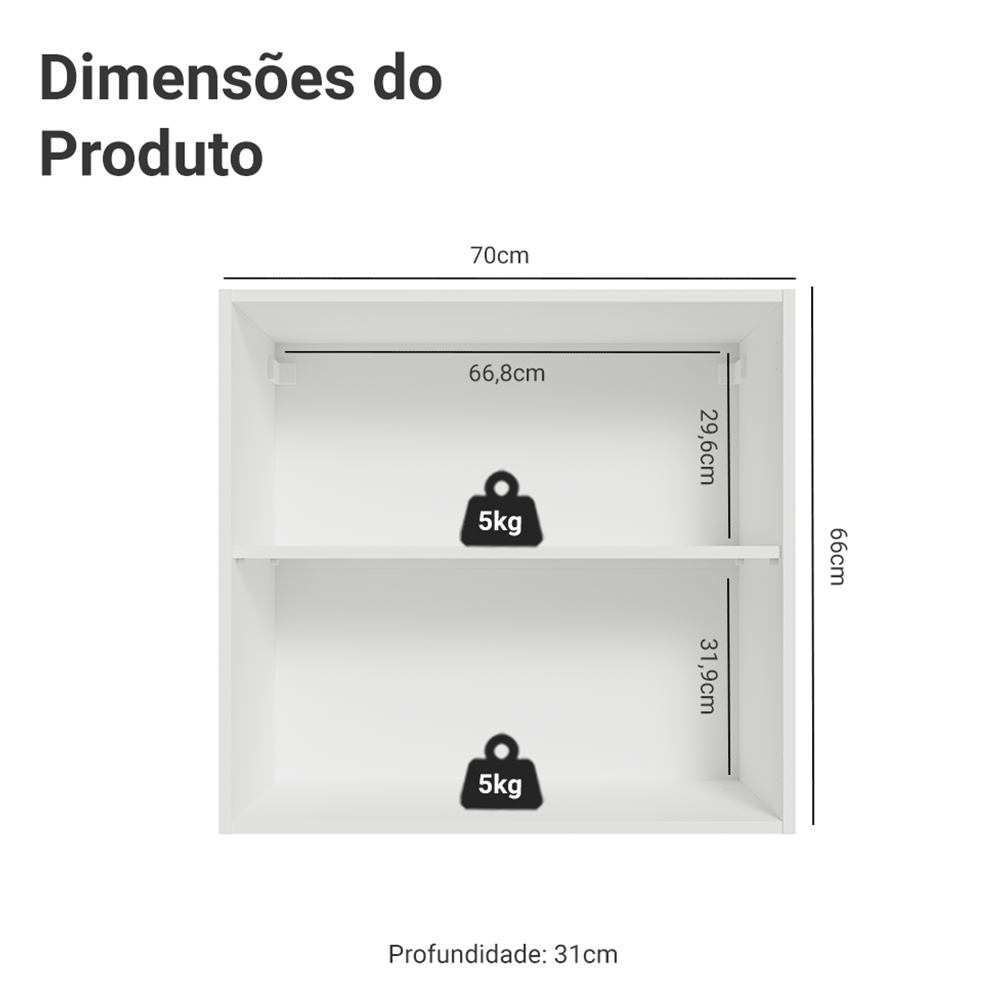 Armário Aéreo para Quarto 70 cm 2 Portas Branco Neo Madesa