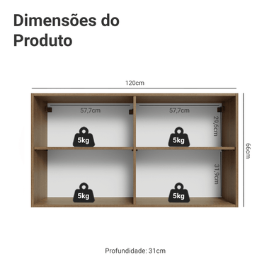 Armário Aéreo para Quarto 120 cm 2 Portas Rustic Neo Madesa