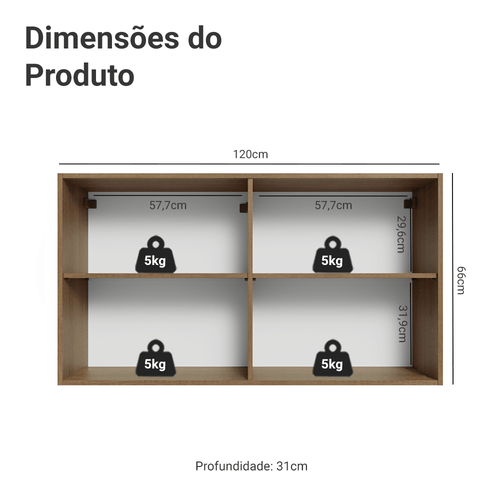 Armário Aéreo para Quarto 120 cm 2 Portas Rustic Neo Madesa