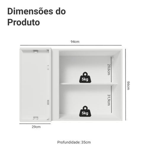 Armário Aéreo de Canto para Quarto 1 Porta Branco Neo Madesa