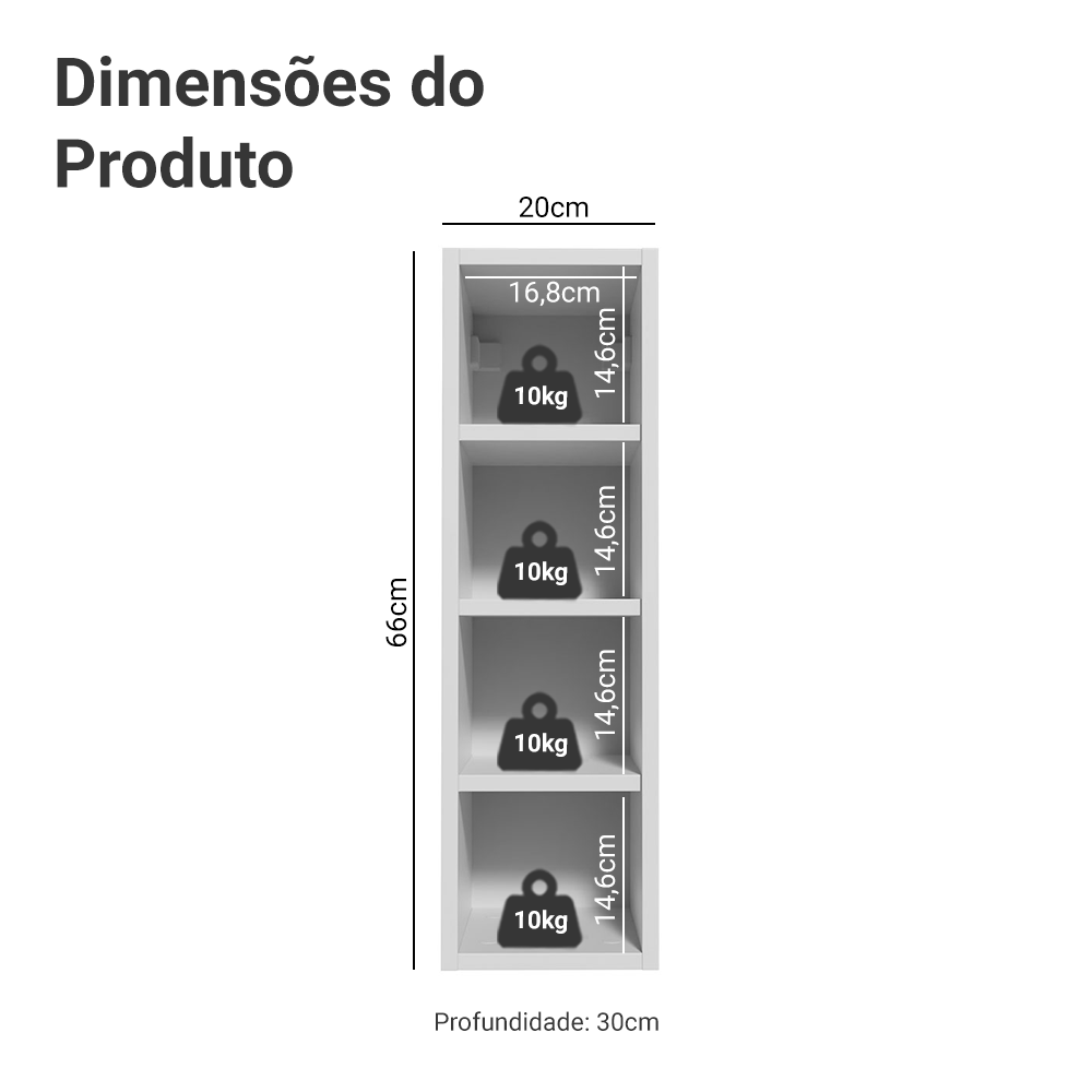 Nicho de Parede 20 cm 4 Prateleiras Branco Neo Madesa