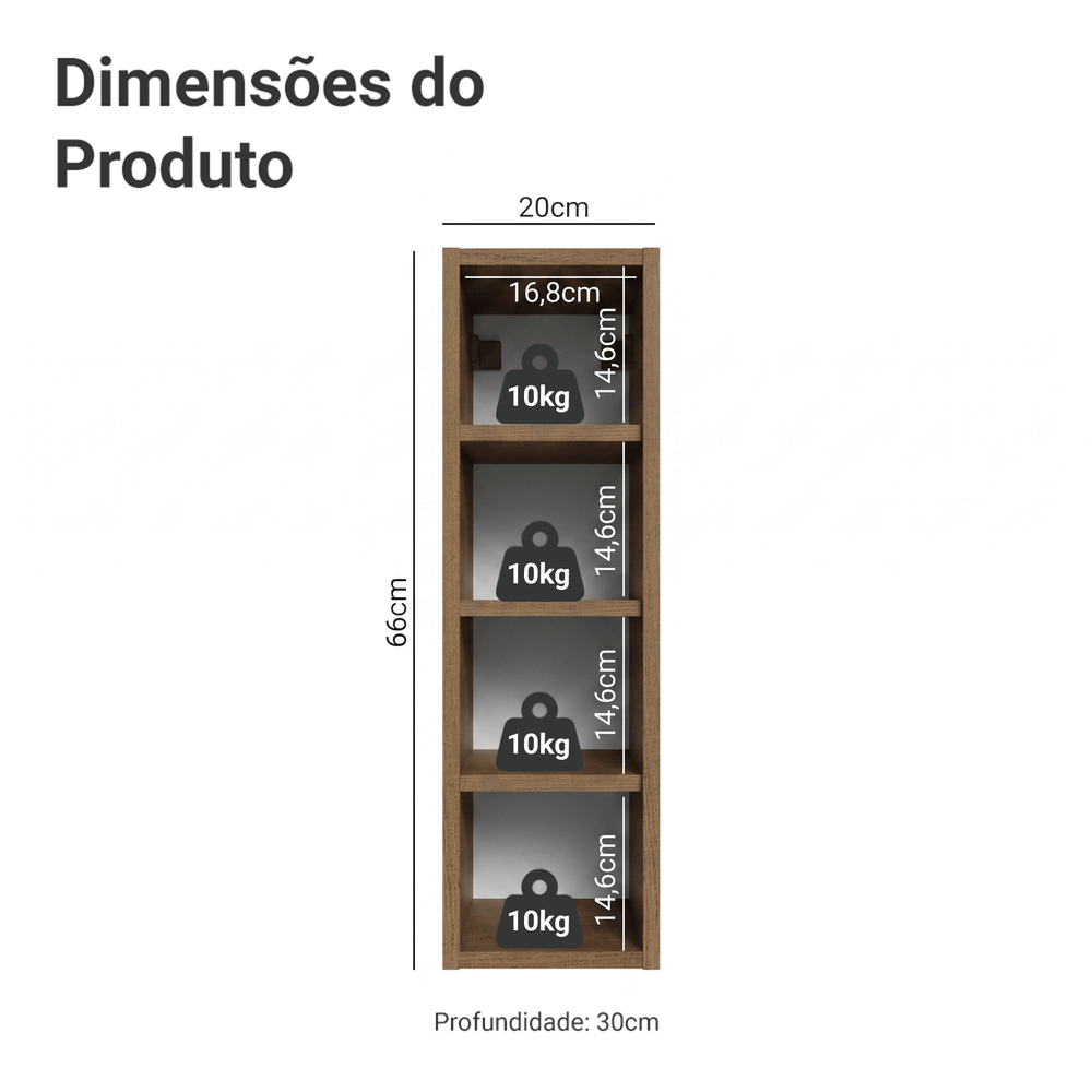 Nicho de Parede 20 cm 4 Prateleiras Rustic Neo Madesa