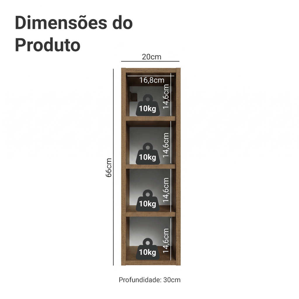 Nicho de Parede 20 cm 4 Prateleiras Rustic Neo Madesa