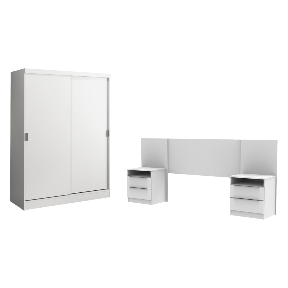 Quarto Completo com Guarda-Roupa Luke e Cabeceira com 2 Mesas de Cabeceira Madesa Branco