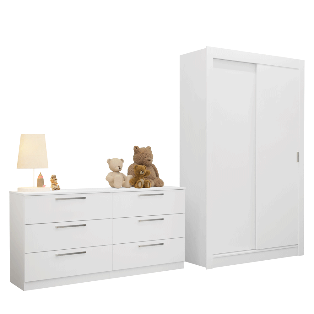 Conjunto Quarto Infantil com Guarda Roupa 2 Portas e Cômoda Madesa