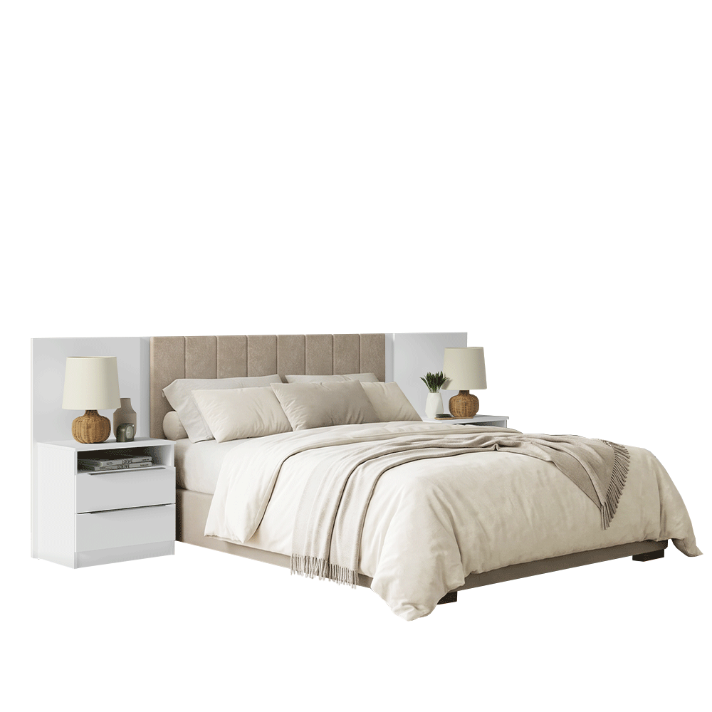 Cabeceira Extensível Estofada com 2 Mesas de Cabeceira Branco/Imperial Madesa