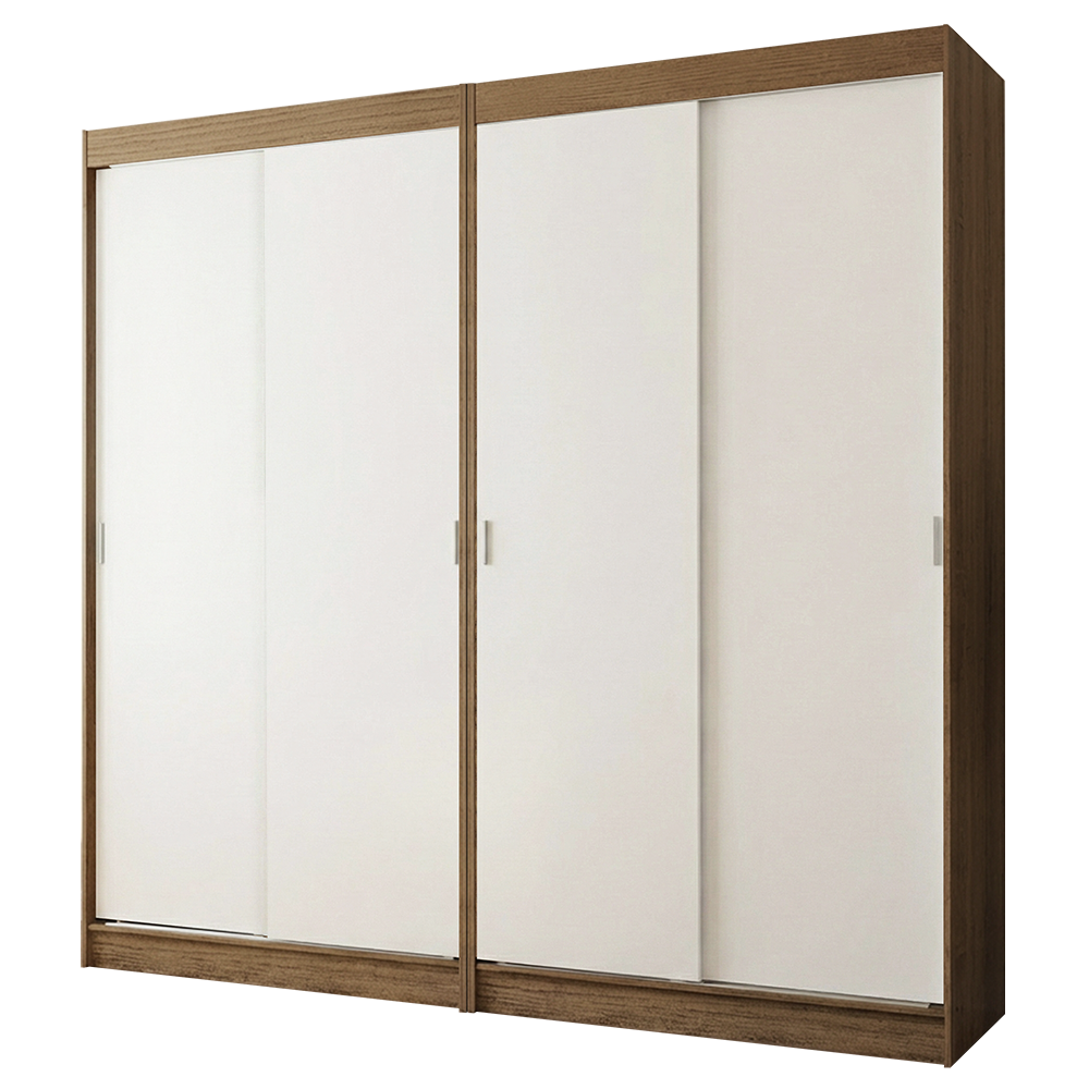 Conjunto 2 Guarda-Roupas 4 Portas de Correr Rustic/Branco Tokio Madesa