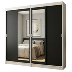 Conjunto 2 Guarda-Roupas 4 Portas de Correr com 2 Espelhos Branco/Preto Tokio Madesa