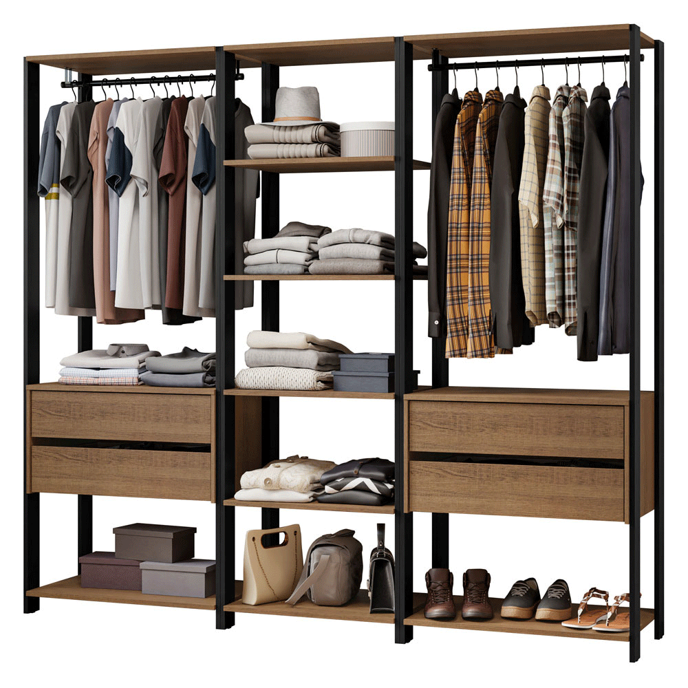 Guarda-Roupa Closet Modulado Valencia 4 Gavetas 199cm Rustic/Preto Madesa 02