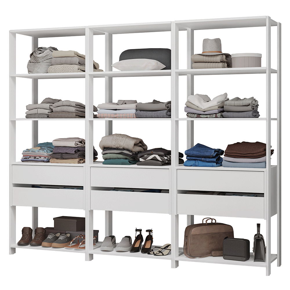 Guarda-Roupa Closet Modulado 6 Gavetas 210 cm Branco Valencia Madesa