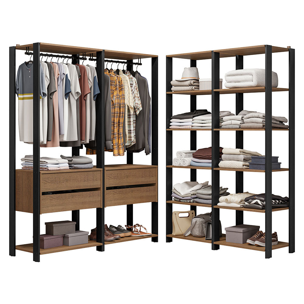 Guarda-Roupa Closet Modulado 4 Gavetas 258 cm Rustic/Preto Valencia Madesa 03
