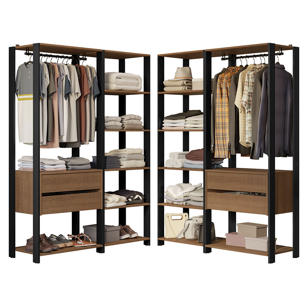 Guarda-Roupa Closet Modulado 4 Gavetas 258 cm Rustic/Preto Valencia Madesa 04