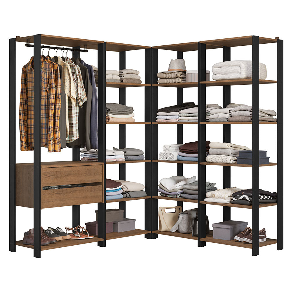 Guarda-Roupa Closet Modulado 2 Gavetas 247 cm Rustic/Preto Valencia Madesa