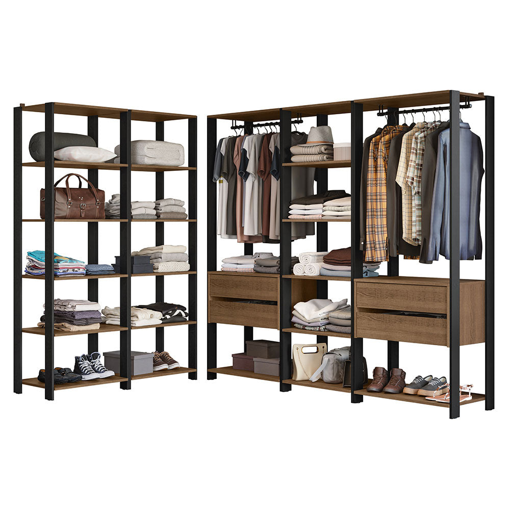 Guarda-Roupa Closet Modulado 4 Gavetas 317 cm Rustic/Preto Valencia Madesa