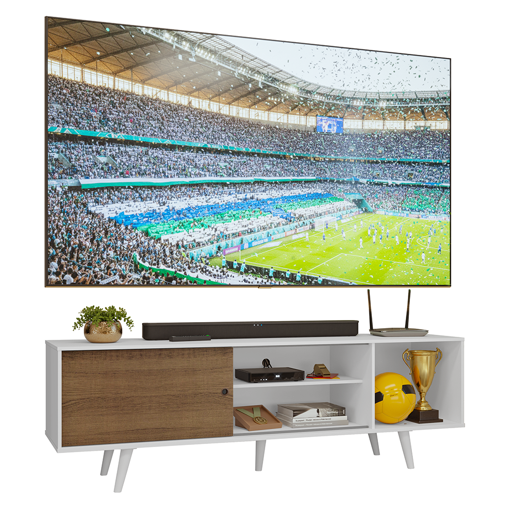 Rack para TV até 80 Polegadas 160cm Branco/Rustic com Pés Branco Torino Madesa