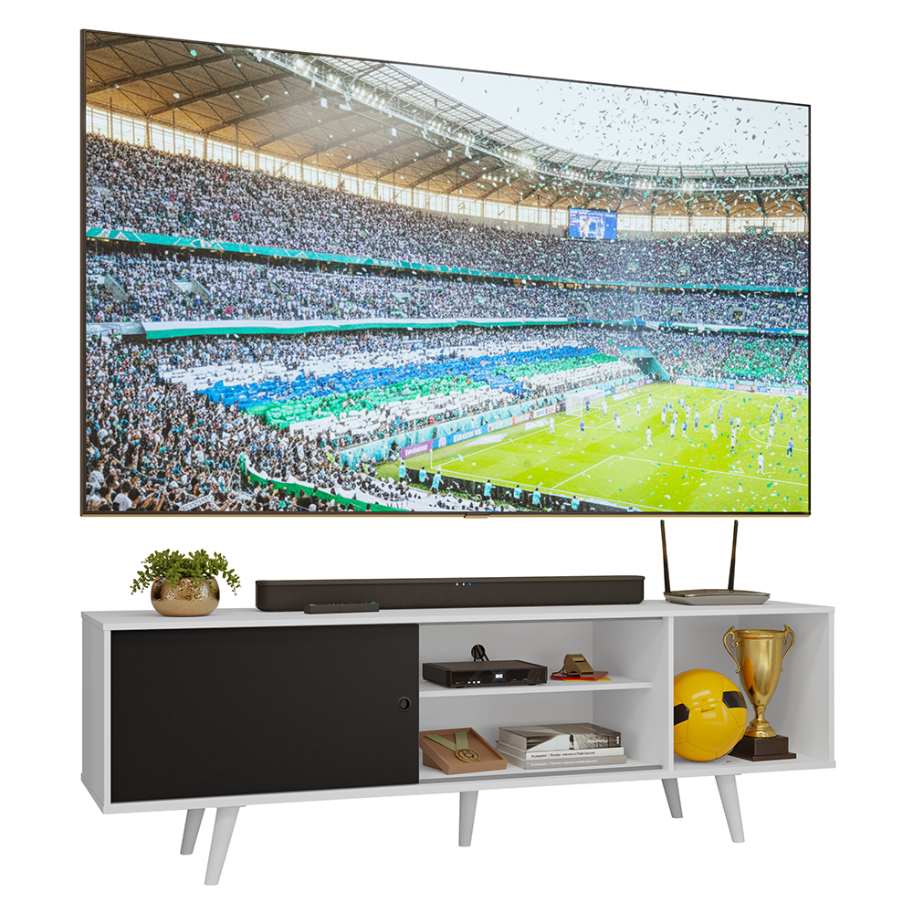 Rack para TV até 80 Polegadas 160cm com Pés Branco/Preto Torino Madesa