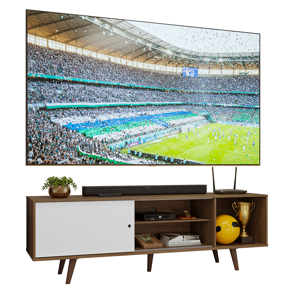 Rack para TV até 80 Polegadas 160cm com Pés Rustic/Branco/Rustic Torino Madesa