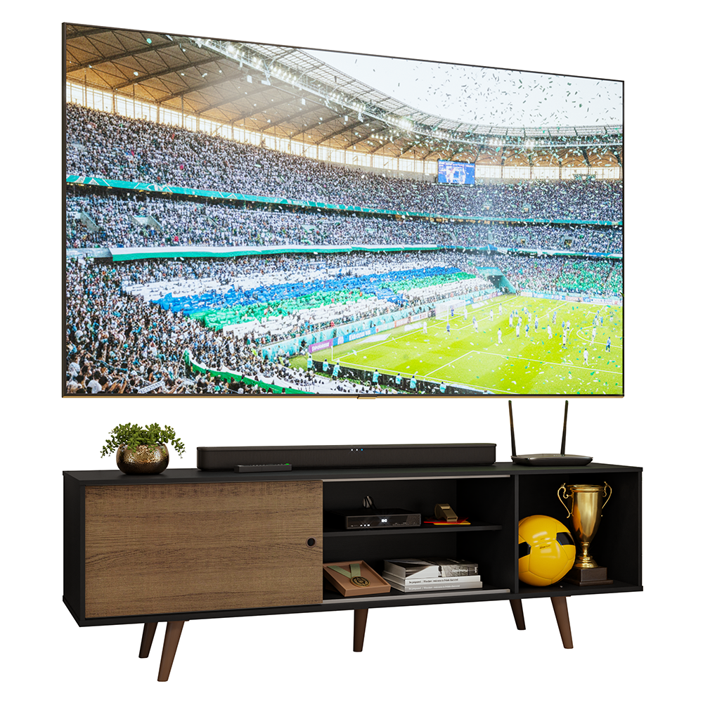 Rack para TV até 80 Polegadas 160cm Preto/Rustic com Pés Rustic Torino Madesa