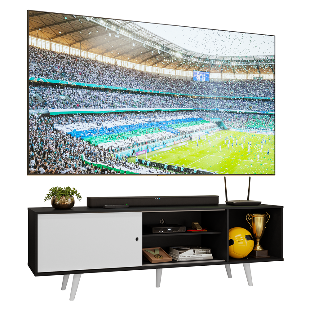 Rack para TV até 80 Polegadas 160cm com Pés Preto/Branco Torino Madesa
