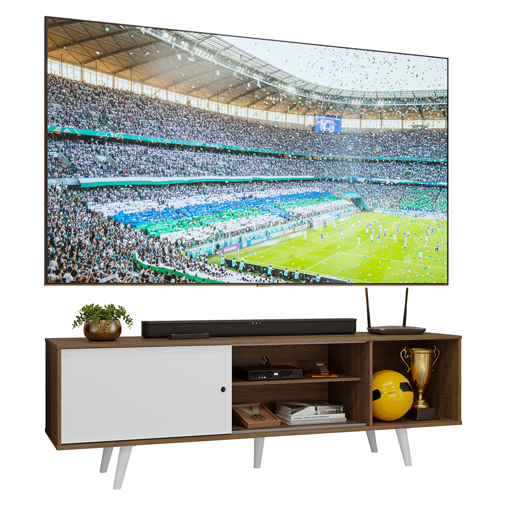 Rack para TV até 80 Polegadas 160cm com Pés Rustic/Branco Torino Madesa