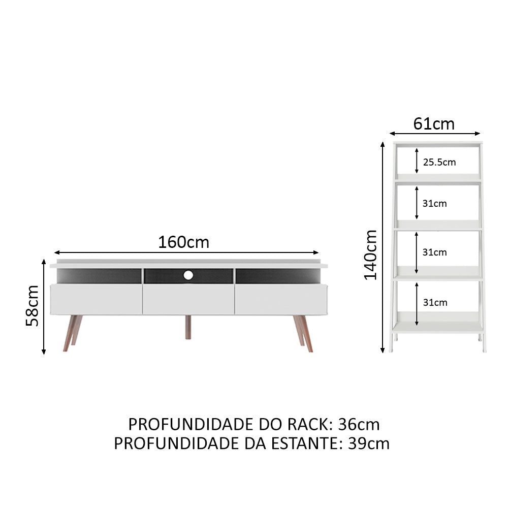 Rack para TV até 65 Polegadas Madesa Londres e Estante Escada Branco