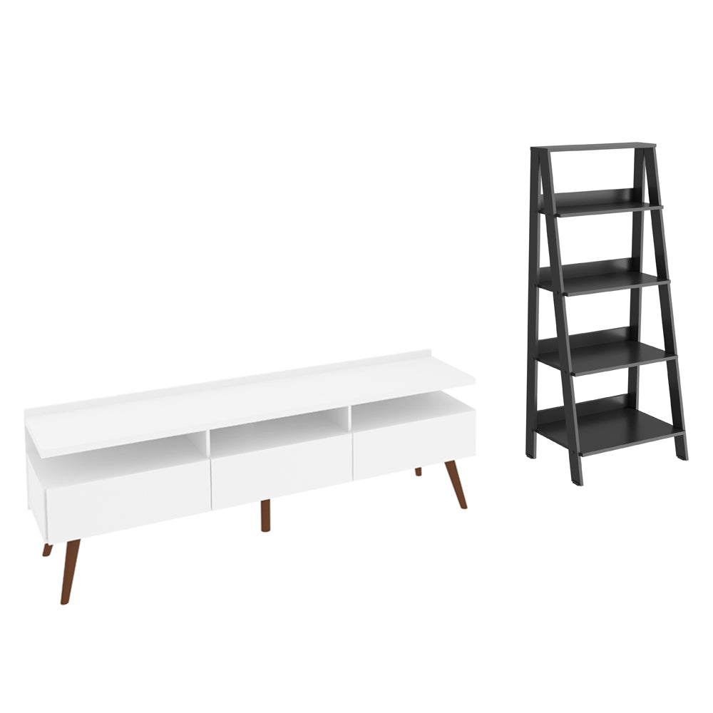 Rack para TV até 65 Polegadas Madesa Londres e Estante Escada Branco/Preto