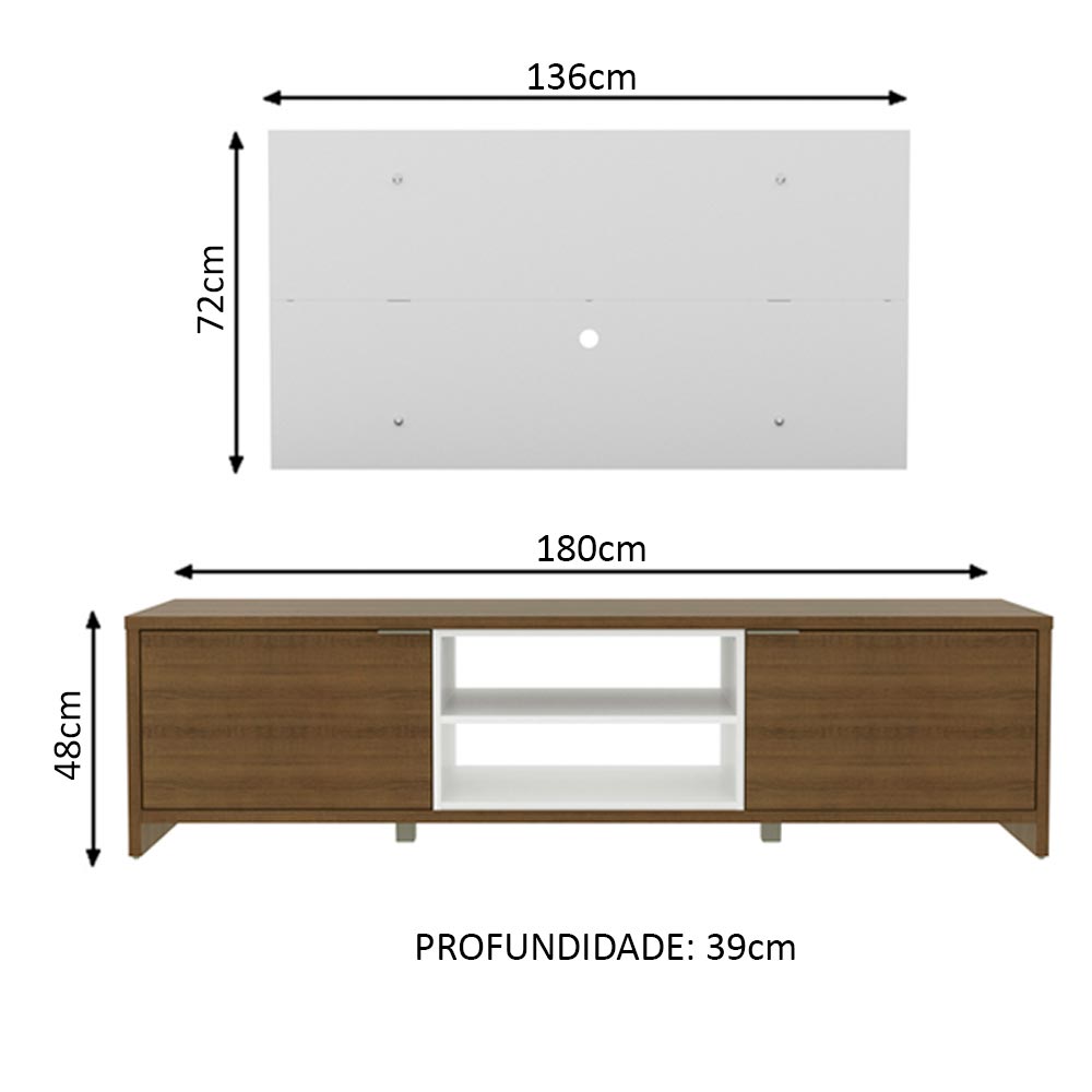 Rack Madesa Metz e Painel para TV até 55 Polegadas Rustic/Branco