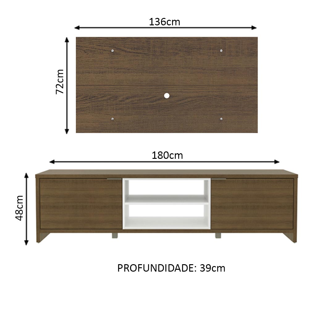 Rack Madesa Metz e Painel para TV até 55 Polegadas Rustic/Branco/Rustic