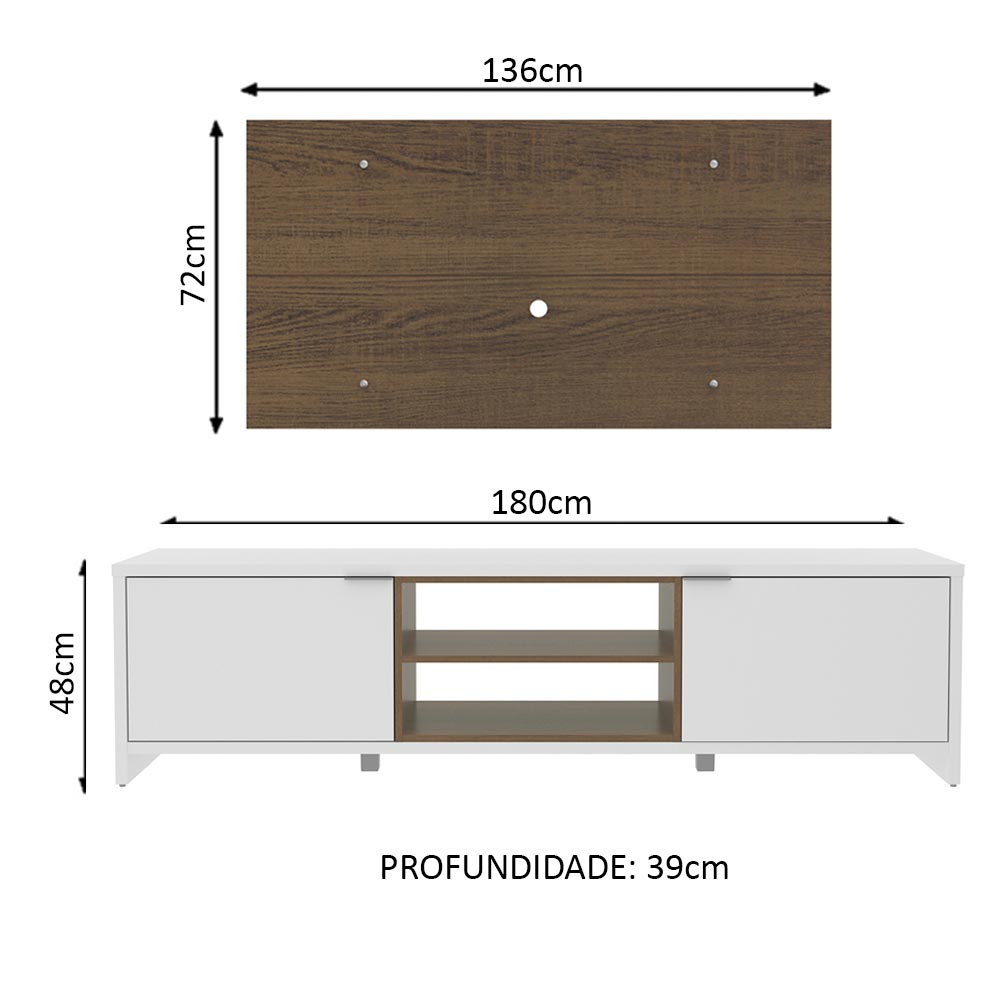 Rack Madesa Metz e Painel para TV até 55 Polegadas Branco/Rustic/Rustic