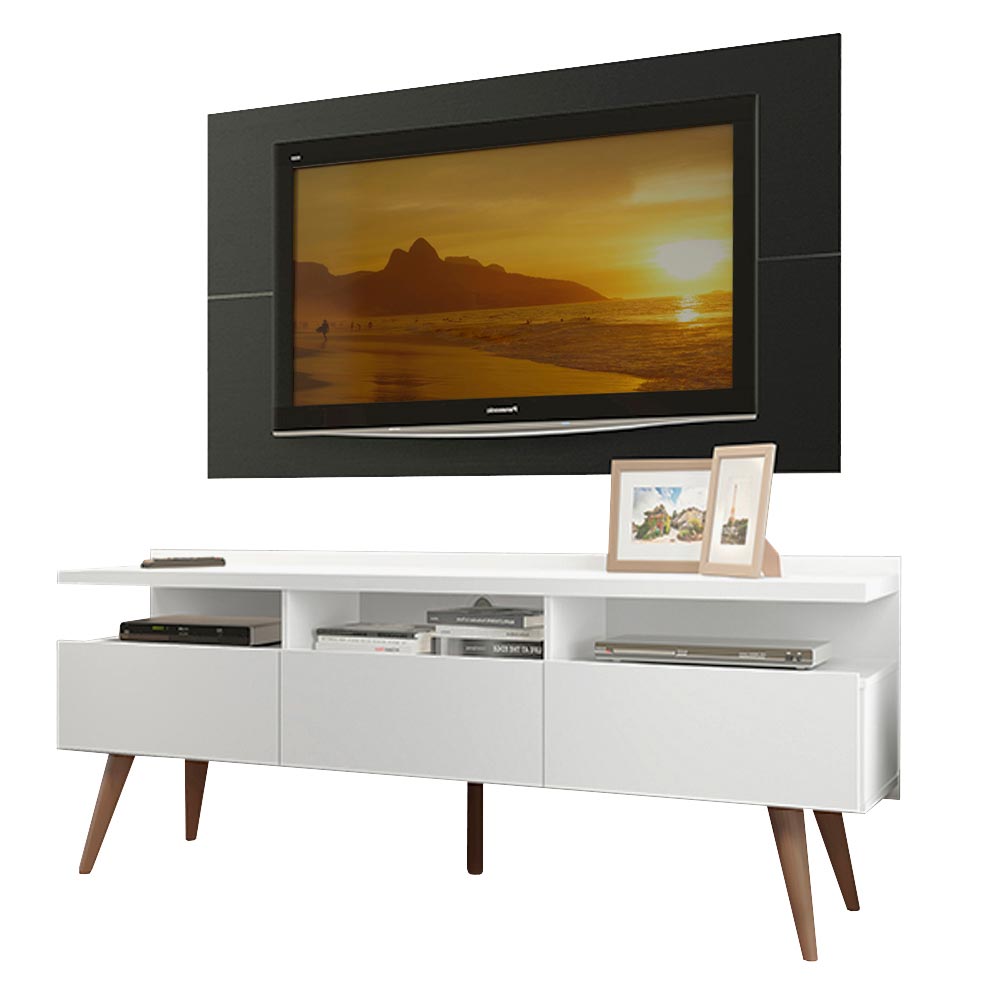Rack Madesa Londres e Painel para TV até 55 Polegadas Branco/Preto