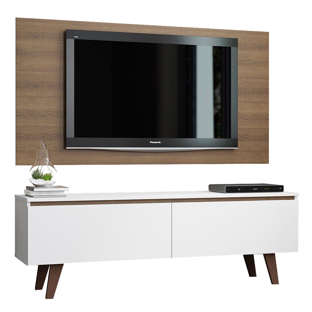 Rack Madesa Le Mans e Painel para TV até 55 Polegadas 2 Portas Branco/Rustic