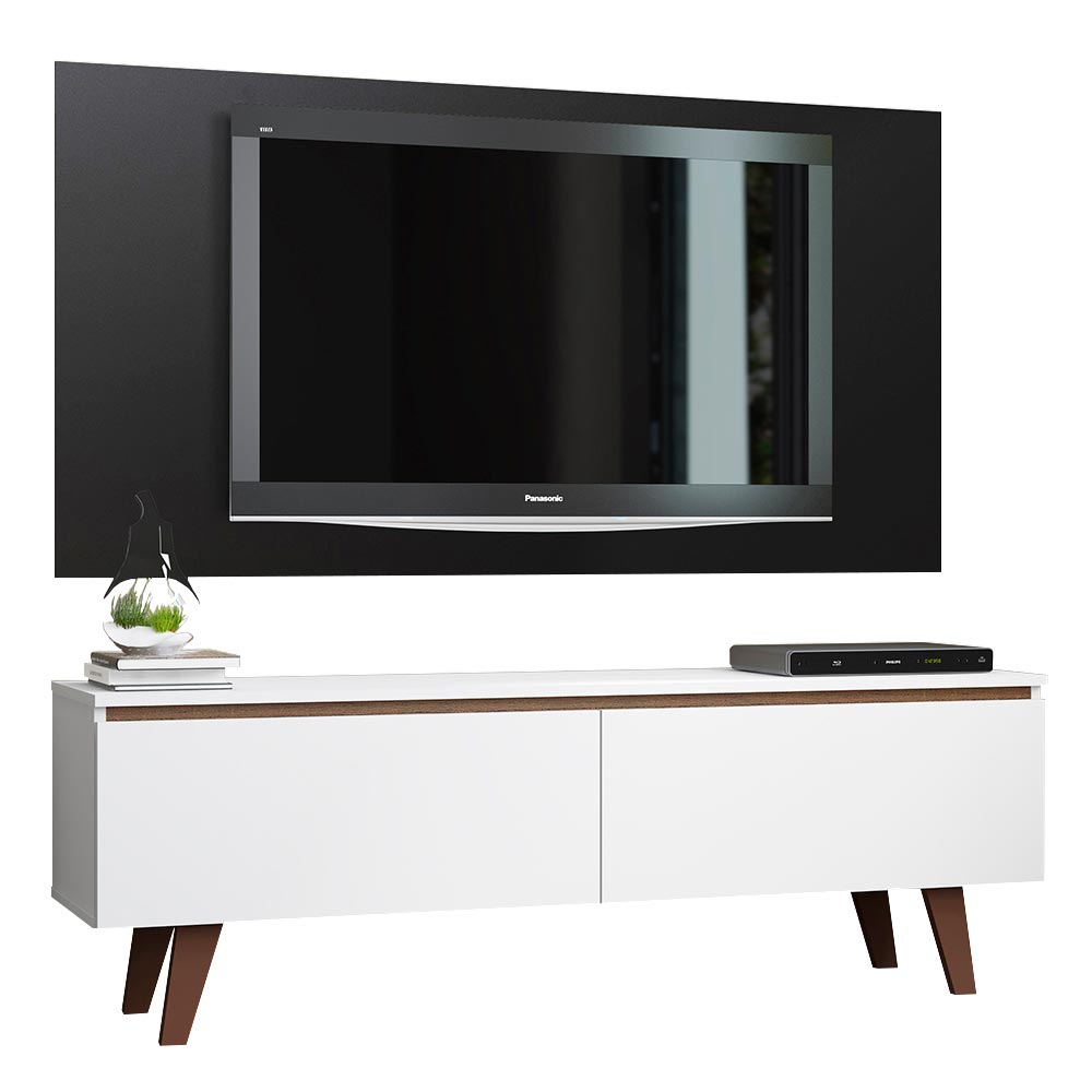 Rack Madesa Le Mans e Painel para TV até 55 Polegadas 2 Portas Branco/Preto