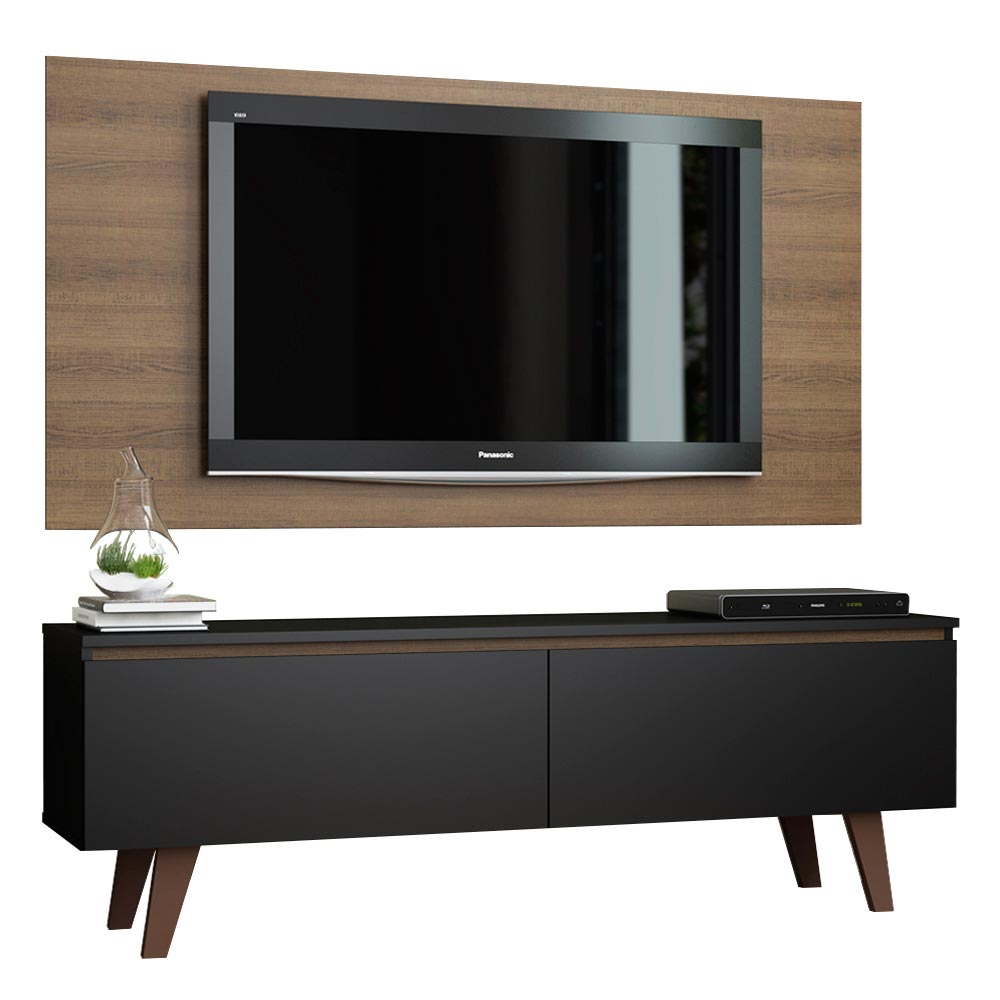 Rack Madesa Le Mans e Painel para TV até 55 Polegadas 2 Portas Preto/Rustic