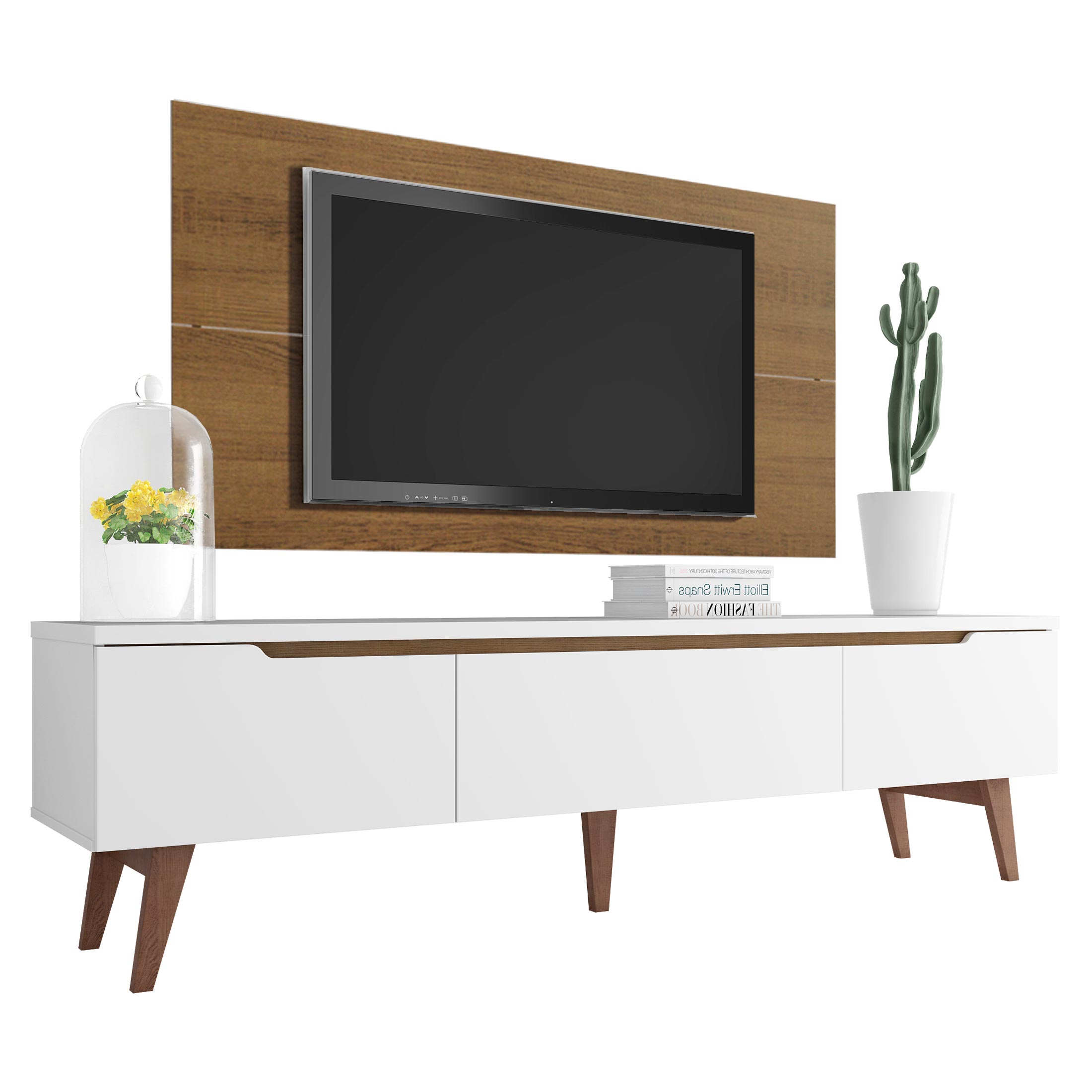 Rack Madesa Reims e Painel para TV até 55 Polegadas 2 Portas e 1 Gaveta Branco/Rustic