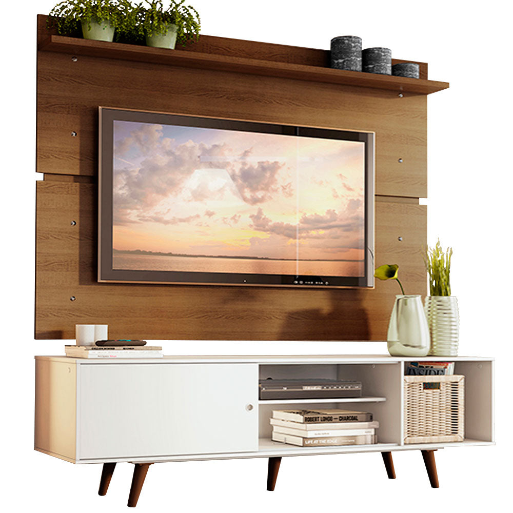 Rack Madesa Dubai e Painel para TV até 65 Polegadas com Pés Branco/Rustic 095Z