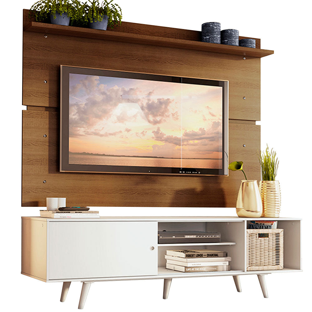 Rack Madesa Dubai e Painel para TV até 65 Polegadas com Pés Branco/Rustic 096E